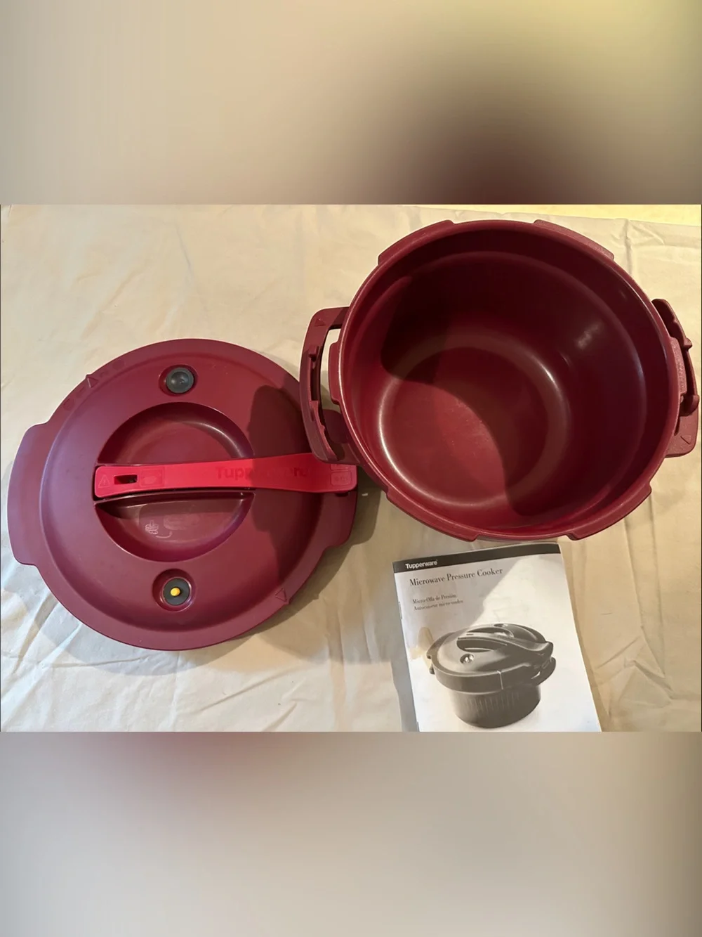 Tupperware Burgundy Microwave Pressure Cooker with Lid and Handle